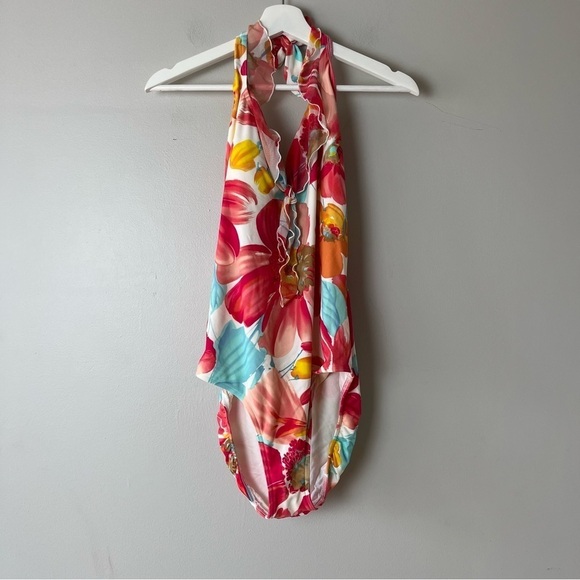 Be Creative Halter Top Floral One Piece Swimsuit 14 - Picture 1 of 11